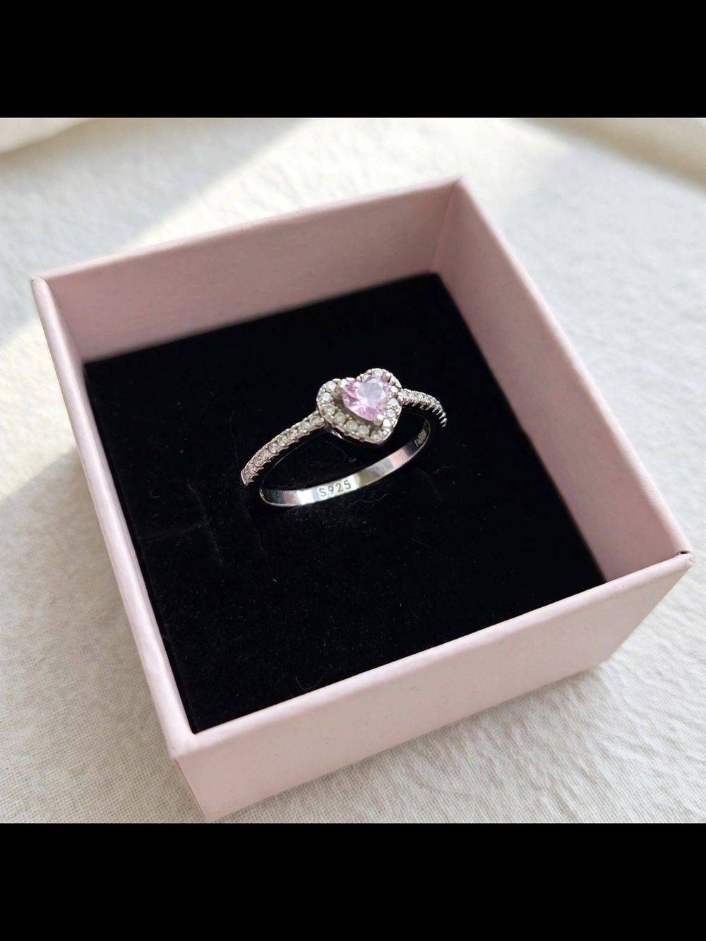 Sterling Silver Pink Heart Cubic Zirconia Ring